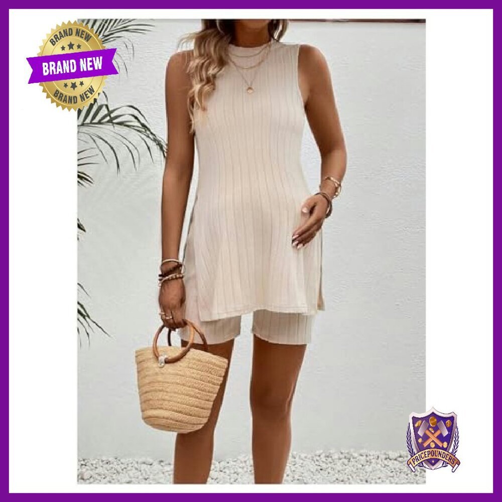 Maternity Pajama Set Knit Tank Biker Shorts Loungewear - Picture 6 of 7